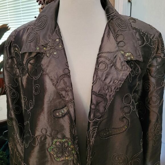 New Susan Graver Formal Evening Jacket Top Green Sequins Sequin Embroide… - Picture 3 of 9